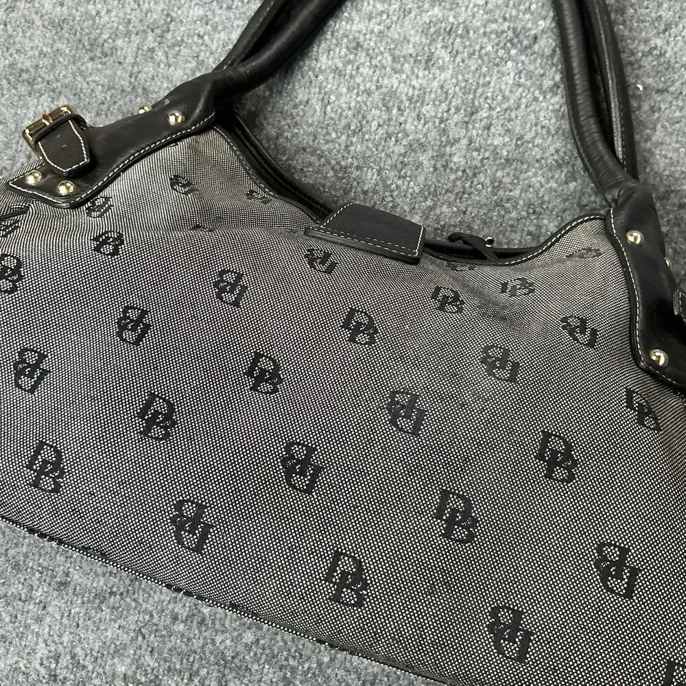 Vintage Dooney & Bourke Gray/Black Tulip Satchel Logo Purse With Clip